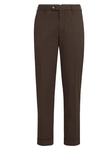 Brunello Cucinelli Men's American Pima Cotton Comfort Gabardine Italian Fit Trousers - Brown - Size 48 | Thumbnail 1 Brunello Cucinelli Men's American Pima Cotton Comfort Gabardine Italian Fit Trousers - Brown - Size 48 | Thumbnail 1