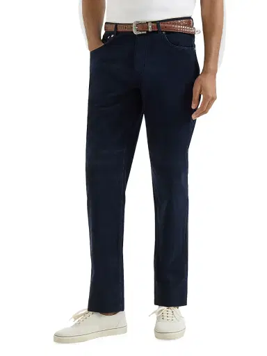 Brunello Cucinelli Men's Garment Dyed Five Pocket Italian Fit Trousers - Navy Blue - Size 36 | Thumbnail 2