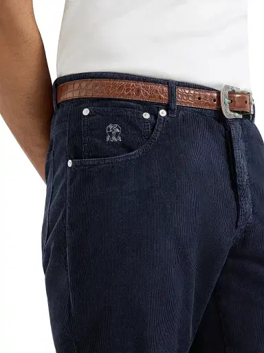 Brunello Cucinelli Men's Garment Dyed Five Pocket Italian Fit Trousers - Navy Blue | Thumbnail 5 Brunello Cucinelli Men's Garment Dyed Five Pocket Italian Fit Trousers - Navy Blue | Thumbnail 5