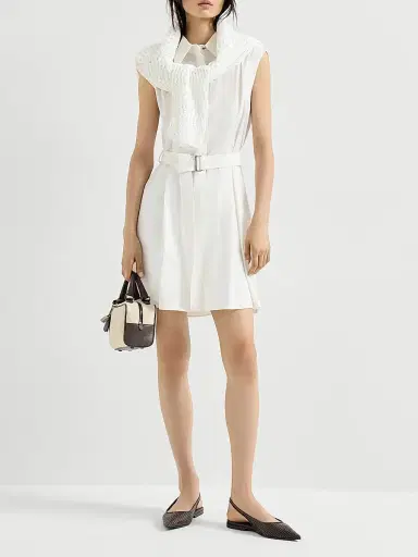 Brunello Cucinelli Women's Techno Cotton Texture Twill Belted Mini Shirt Dress with Monili - Panama - Size XXXL | Thumbnail 6 Brunello Cucinelli Women's Techno Cotton Texture Twill Belted Mini Shirt Dress with Monili - Panama - Size XXXL | Thumbnail 6