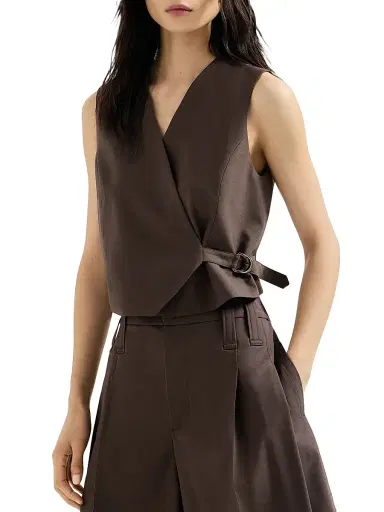 Brunello Cucinelli Women's Tropical Luxury Wool Vest with Monili - Cocoa - Size XXS | Thumbnail 2 Brunello Cucinelli Women's Tropical Luxury Wool Vest with Monili - Cocoa - Size XXS | Thumbnail 2