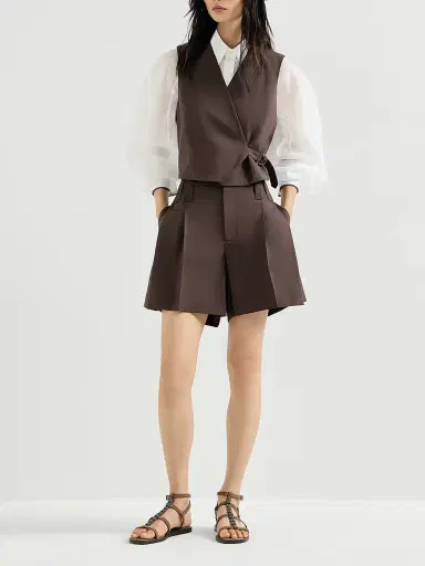 Brunello Cucinelli Women's Tropical Luxury Wool Vest with Monili - Cocoa - Size XXS | Thumbnail 6 Brunello Cucinelli Women's Tropical Luxury Wool Vest with Monili - Cocoa - Size XXS | Thumbnail 6