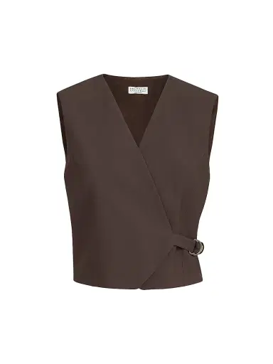 Brunello Cucinelli Women's Tropical Luxury Wool Vest with Monili - Cocoa - Size XXS | Thumbnail 1 Brunello Cucinelli Women's Tropical Luxury Wool Vest with Monili - Cocoa - Size XXS | Thumbnail 1
