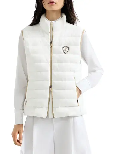 Brunello Cucinelli Women's Techno Cotton Piqué Down Vest with Logo - White - Size 10 | Thumbnail 2 Brunello Cucinelli Women's Techno Cotton Piqué Down Vest with Logo - White - Size 10 | Thumbnail 2