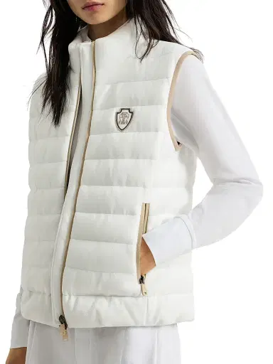 Brunello Cucinelli Women's Techno Cotton Piqué Down Vest with Logo - White - Size 10 | Thumbnail 3 Brunello Cucinelli Women's Techno Cotton Piqué Down Vest with Logo - White - Size 10 | Thumbnail 3