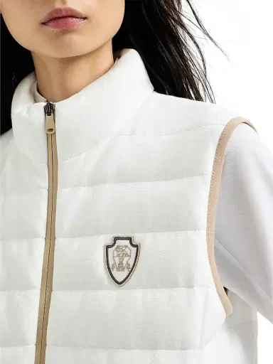 Brunello Cucinelli Women's Techno Cotton Piqué Down Vest with Logo - White - Size 10 | Thumbnail 5 Brunello Cucinelli Women's Techno Cotton Piqué Down Vest with Logo - White - Size 10 | Thumbnail 5