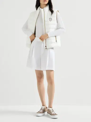 Brunello Cucinelli Women's Techno Cotton Piqué Down Vest with Logo - White - Size 10 | Thumbnail 6 Brunello Cucinelli Women's Techno Cotton Piqué Down Vest with Logo - White - Size 10 | Thumbnail 6