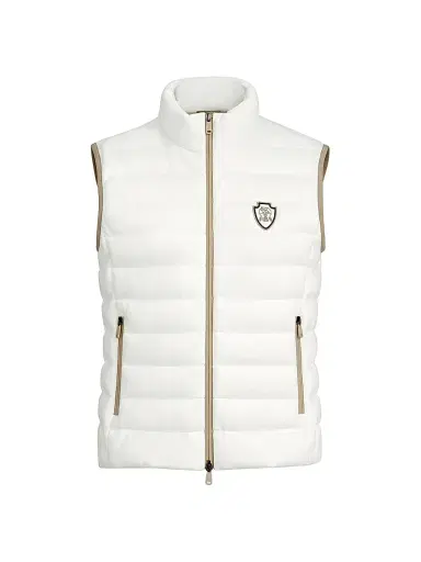 Brunello Cucinelli Women's Techno Cotton Piqué Down Vest with Logo - White - Size 10 | Thumbnail 1 Brunello Cucinelli Women's Techno Cotton Piqué Down Vest with Logo - White - Size 10 | Thumbnail 1