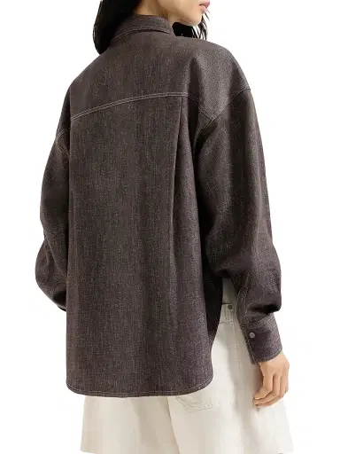 Brunello Cucinelli Women's Sparkling No Fade Denim Shirt with Shiny Flap Detail - Cocoa | Thumbnail 3 Brunello Cucinelli Women's Sparkling No Fade Denim Shirt with Shiny Flap Detail - Cocoa | Thumbnail 3