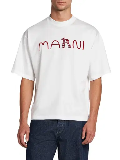 Marni Men's Logo Crewneck Cotton T-Shirt - Lily White - Size 44 | Thumbnail 3 Marni Men's Logo Crewneck Cotton T-Shirt - Lily White - Size 44 | Thumbnail 3