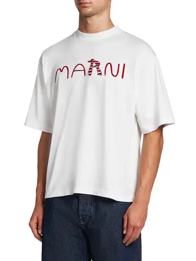 Marni Men's Logo Crewneck Cotton T-Shirt - Lily White - Size 44 | Thumbnail 4 Marni Men's Logo Crewneck Cotton T-Shirt - Lily White - Size 44 | Thumbnail 4