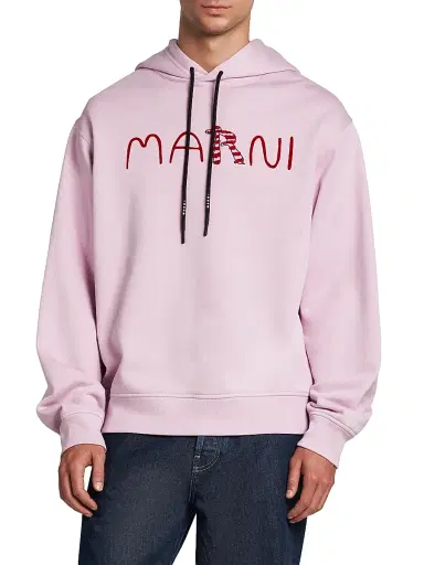 Marni Men's Logo Cotton Hoodie - Quartz - Size 44 | Thumbnail 3 Marni Men's Logo Cotton Hoodie - Quartz - Size 44 | Thumbnail 3