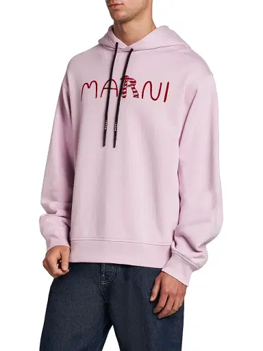 Marni Men's Logo Cotton Hoodie - Quartz - Size 44 | Thumbnail 4 Marni Men's Logo Cotton Hoodie - Quartz - Size 44 | Thumbnail 4