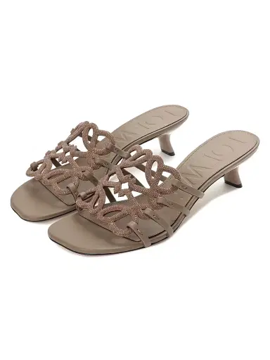 Loewe Women's Petal 45MM Leather Anagram Sandals - Light Taupe | Thumbnail 2