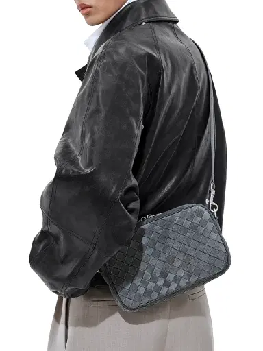 Bottega Veneta Men's Small Intrecciato Suede Camera Bag - Cloudy | Thumbnail 2