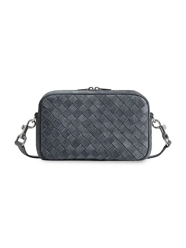 Bottega Veneta Men's  Intrecciato Suede Camera Bag - Cloudy