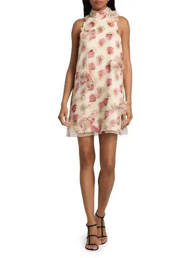 Cinq à Sept Women's Sylvia Floating Poppies Appliqué Silk Minidress - Gardenia Multi - Size 10 | Thumbnail 2