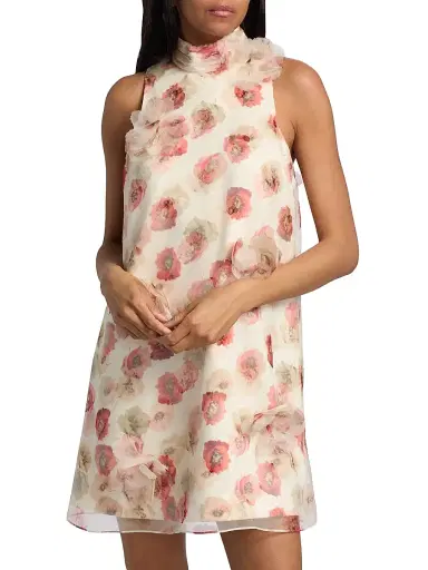 Cinq à Sept Women's Sylvia Floating Poppies Appliqué Silk Minidress - Gardenia Multi - Size 10 | Thumbnail 3