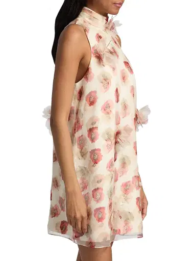 Cinq à Sept Women's Sylvia Floating Poppies Appliqué Silk Minidress - Gardenia Multi - Size 10 | Thumbnail 4