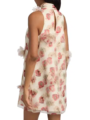 Cinq à Sept Women's Sylvia Floating Poppies Appliqué Silk Minidress - Gardenia Multi - Size 10 | Thumbnail 5
