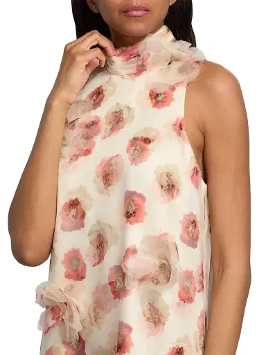Cinq à Sept Women's Sylvia Floating Poppies Appliqué Silk Minidress - Gardenia Multi - Size 10 | Thumbnail 6