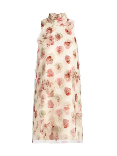Cinq à Sept Women's Sylvia Floating Poppies Appliqué Silk Minidress - Gardenia Multi - Size 10 | Thumbnail 1