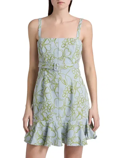 Cinq à Sept Women's Tonya Belted Embroidered Malva Floral Minidress - Bluebell Pear Green | Thumbnail 3