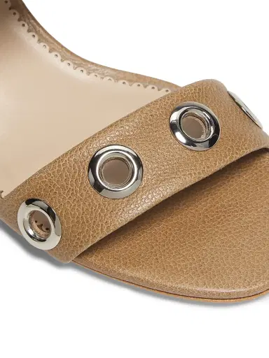Cinq à Sept Women's Gemma Grommet Leather Block Sandals - Brown Sugar | Thumbnail 5