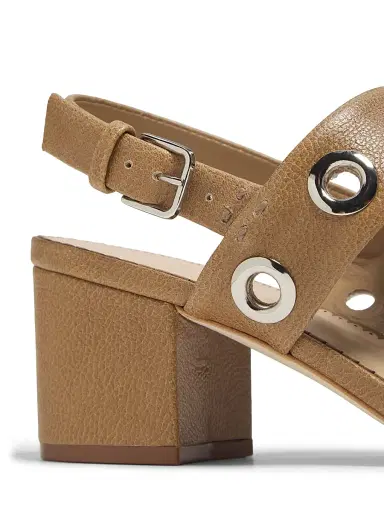 Cinq à Sept Women's Gemma Grommet Leather Block Sandals - Brown Sugar | Thumbnail 6