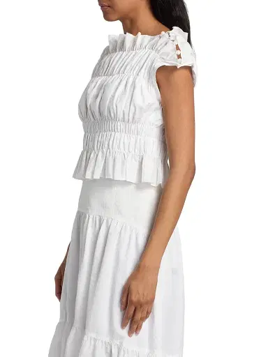 Cinq à Sept Women's Evalina Gathered Ruffle Crop Top | Thumbnail 4