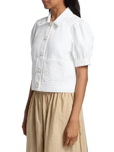 Cinq à Sept Women's Ivana Denim Lace Trim Short-Sleeve Jacket - White - Size Large | Thumbnail 4