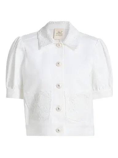 Cinq à Sept Women's Ivana Denim Lace Trim Short-Sleeve Jacket - White - Size Large | Thumbnail 1