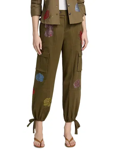 Cinq à Sept Women's Zola Crystal Roses Cargo Pants - Dark Olive Multi - Size 14 | Thumbnail 3