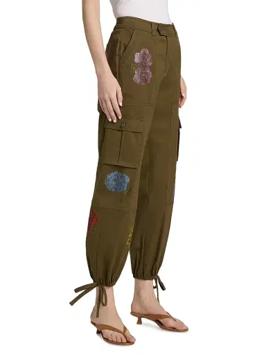 Cinq à Sept Women's Zola Crystal Roses Cargo Pants - Dark Olive Multi - Size 14 | Thumbnail 4