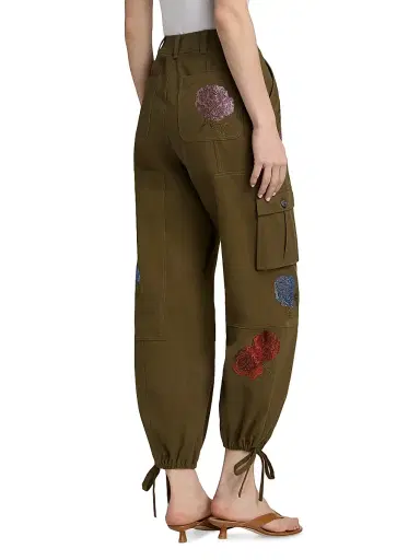 Cinq à Sept Women's Zola Crystal Roses Cargo Pants - Dark Olive Multi - Size 14 | Thumbnail 5