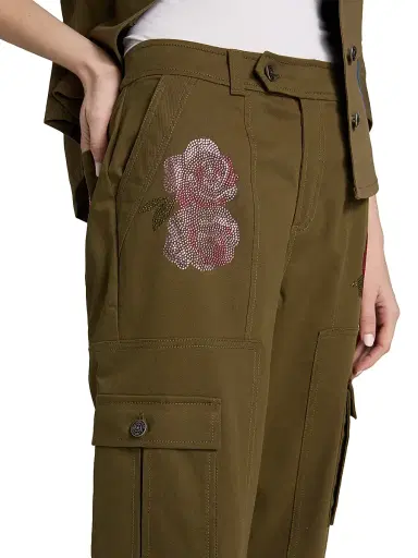 Cinq à Sept Women's Zola Crystal Roses Cargo Pants - Dark Olive Multi - Size 14 | Thumbnail 6