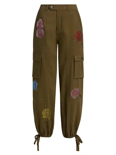 Cinq à Sept Women's Zola Crystal Roses Cargo Pants - Dark Olive Multi - Size 14 | Thumbnail 1
