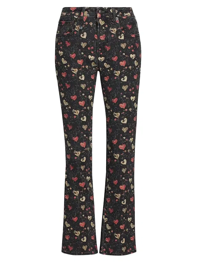 Women's Kick Fit Printed Straight Jeans - Black Valentine
