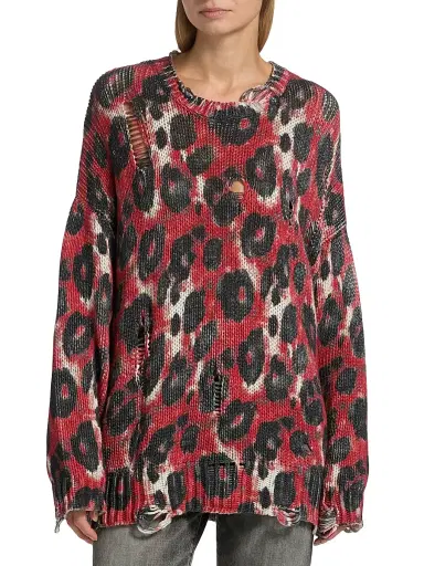 R13 Women's Leopard-Print Distressed Cotton Sweater | Thumbnail 3 R13 Women's Leopard-Print Distressed Cotton Sweater | Thumbnail 3