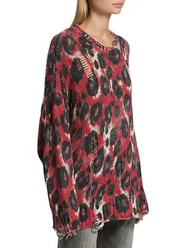 R13 Women's Leopard-Print Distressed Cotton Sweater | Thumbnail 4 R13 Women's Leopard-Print Distressed Cotton Sweater | Thumbnail 4