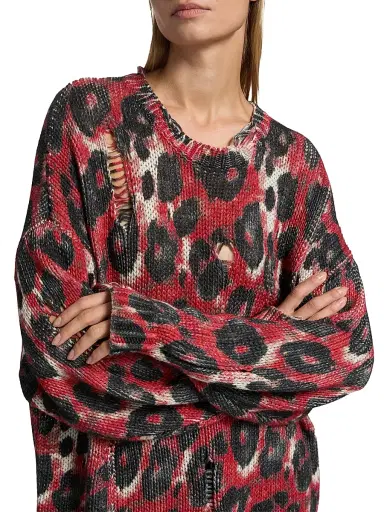 R13 Women's Leopard-Print Distressed Cotton Sweater | Thumbnail 6 R13 Women's Leopard-Print Distressed Cotton Sweater | Thumbnail 6