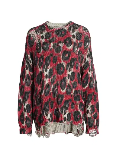 R13 Women's Leopard-Print Distressed Cotton Sweater | Thumbnail 1 R13 Women's Leopard-Print Distressed Cotton Sweater | Thumbnail 1