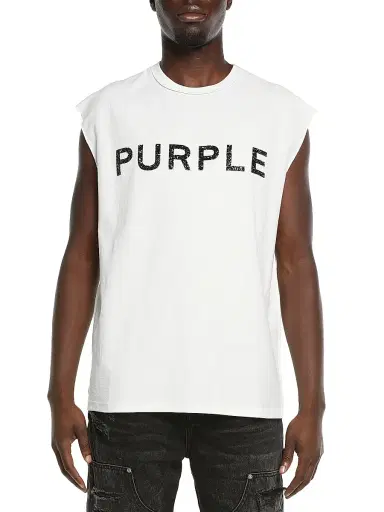 Purple Brand Men's Glitter Logo Cotton Jersey Tank - White - Size XXL | Thumbnail 1 Purple Brand Men's Glitter Logo Cotton Jersey Tank - White - Size XXL | Thumbnail 1