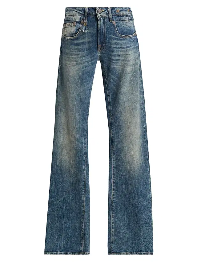 R13 Women's Boy Whiskered Low-Rise Flared Jeans - Kelly Stretch