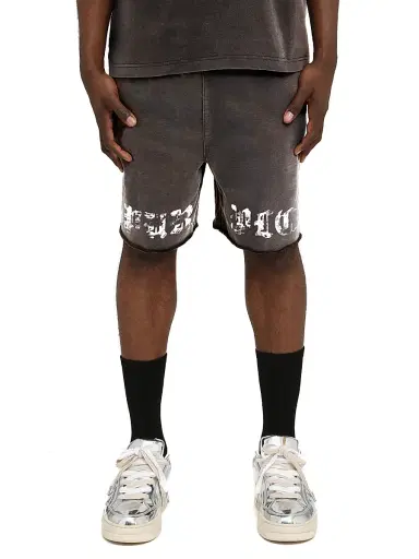 Purple Brand Men's Logo Fleece Raw-Hem Shorts - Black - Size XXL | Thumbnail 1