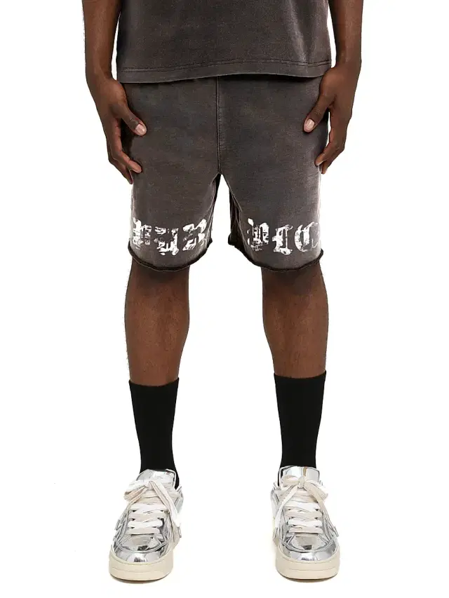 Men's Logo Fleece Raw-Hem Shorts - Black