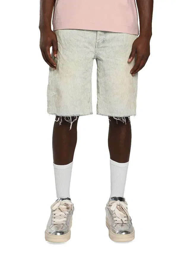 Men's Hickory Pinstripe Cotton Raw-Edge Shorts - Light Indigo