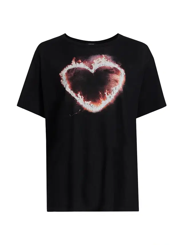 Women's Flaming Heart Boy Graphic Cotton T-Shirt - Black