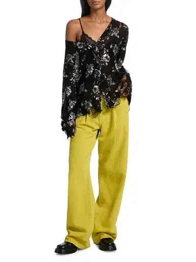 R13 Women's Floral-Print Linen Boyfriend Cardigan - Silver Floral On Black | Thumbnail 2 R13 Women's Floral-Print Linen Boyfriend Cardigan - Silver Floral On Black | Thumbnail 2