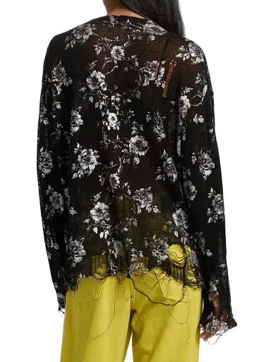 R13 Women's Floral-Print Linen Boyfriend Cardigan - Silver Floral On Black | Thumbnail 5 R13 Women's Floral-Print Linen Boyfriend Cardigan - Silver Floral On Black | Thumbnail 5
